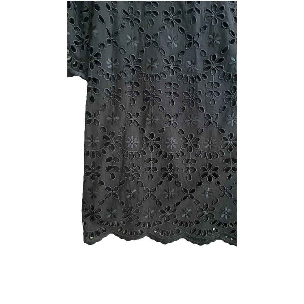 NWT J Crew Black Embroidered Shift Dress Sz 4 Eyelet Bell Sleeve Scalloped Lined - Picture 3 of 11